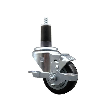 Service Caster 3.5'' SS Black Poly Swivel 1-1/4'' Expanding Stem Caster with Brake SCC-SSEX20S3514-PPUB-BLK-TLB-114